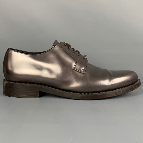 JIMMY CHOO Size 10 Brown Metallic Leather Lace Up Shoes - Picture 1 of 1